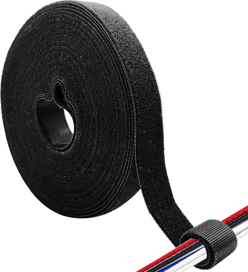 ECOHomes 3/4 Inch x 30 FT Double Sided Hook and Loop Roll Tape - Two Sided, Self Stick, Reusable Cable Ties Wrap for Cable Management, Heavy Duty Extender Straps Long Wire Strips Band Black - Image 1